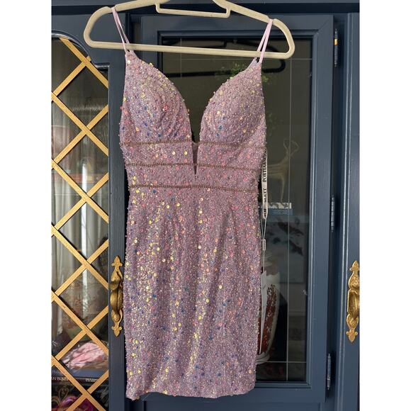 NWT Portia and Scarlett PS24003 Lilac Multicolor Cocktail Dress | Size 2 Sequin - Picture 3 of 7